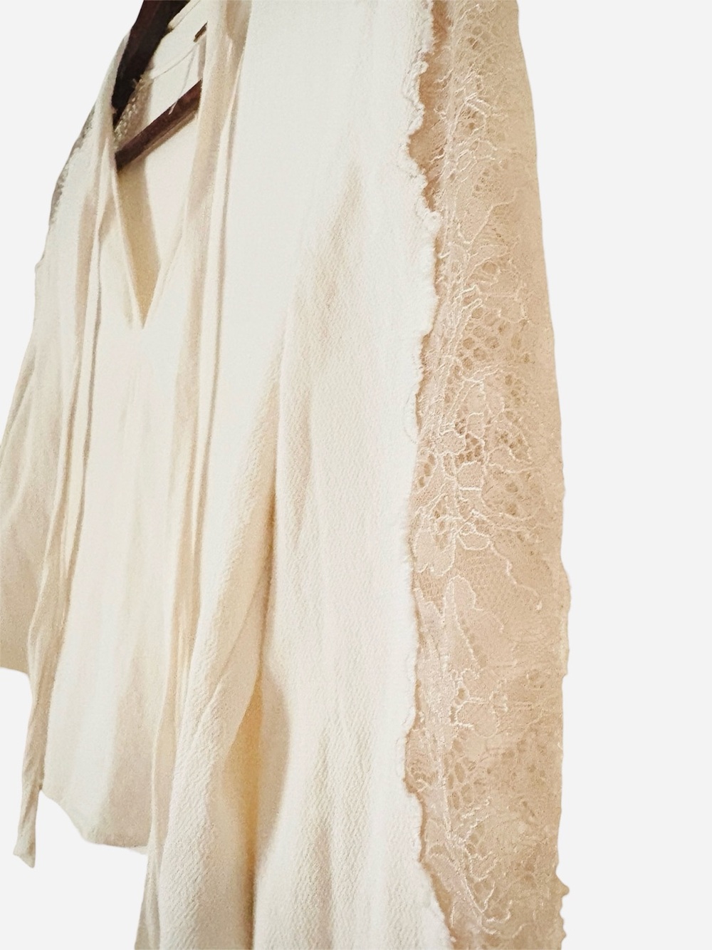 Free People women's Freya Tie Front Blouse lace long sleeve top size M cream - Picture 6 of 11